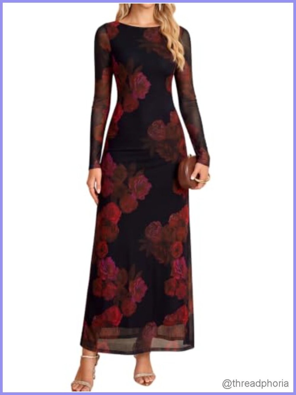 Women's Long Sleeve Bodycon Floral Maxi Dress Wedding Guest Formal